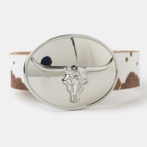 Silver and Brown Belt with Bull Head Buckle